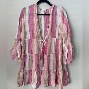 Blue Island Pink and White Striped Coverup